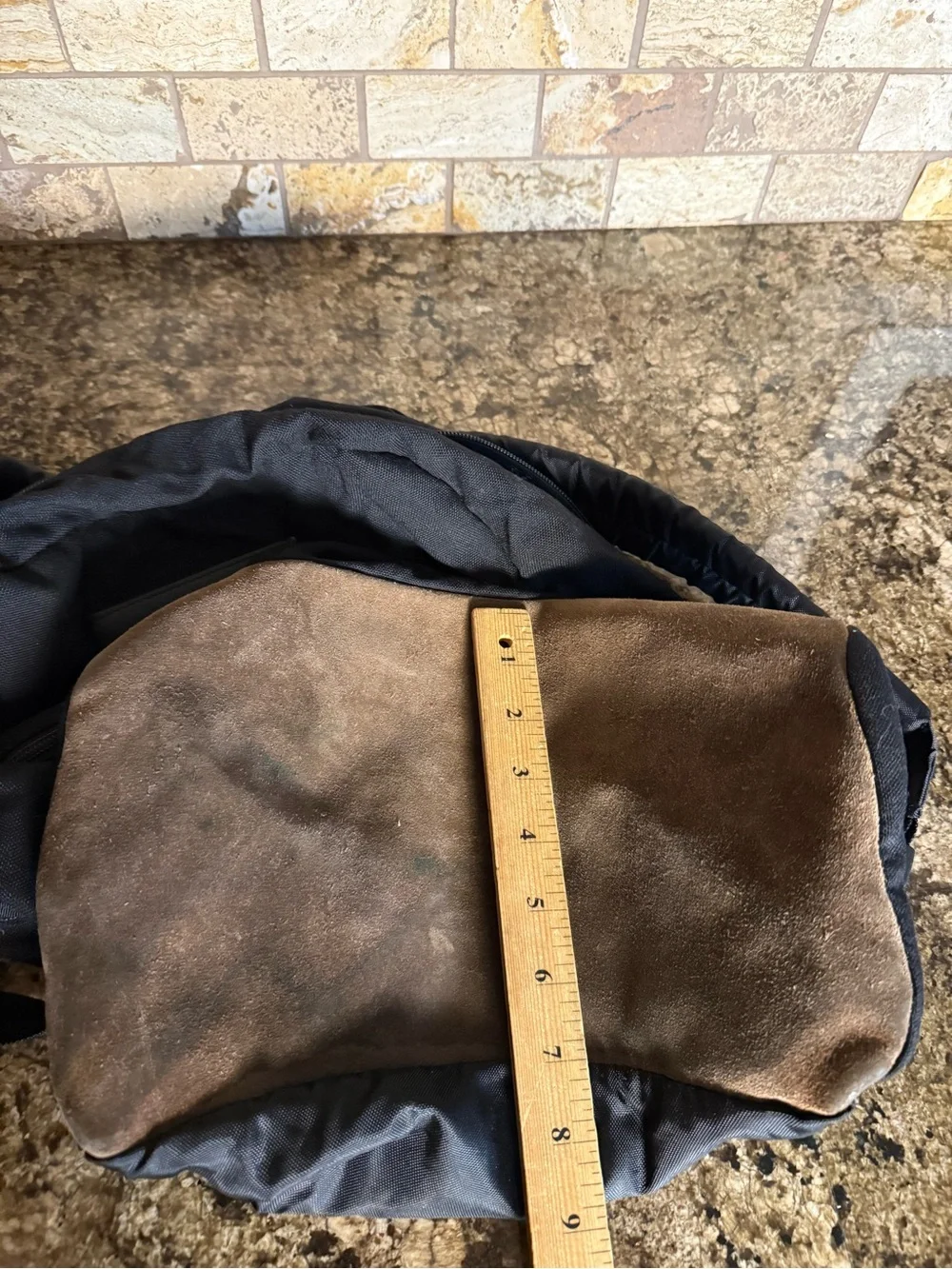 Vintage 90s Nike Backpack Black Brown Suede Leather Bottom Center Swoosh